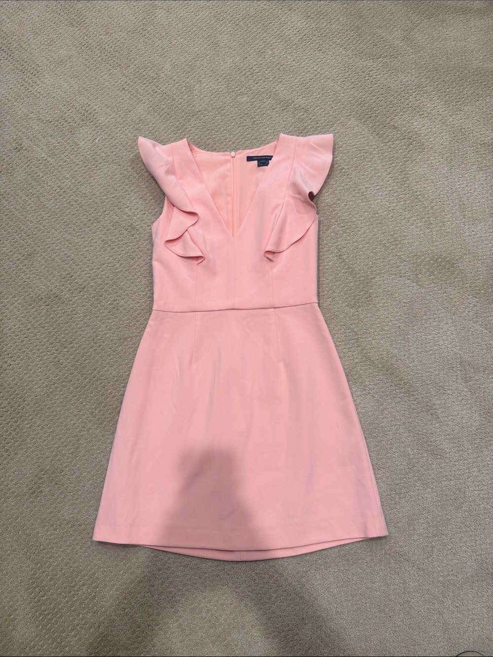 French Connection Blush Pink Ruffle V-Neck Mini Dress